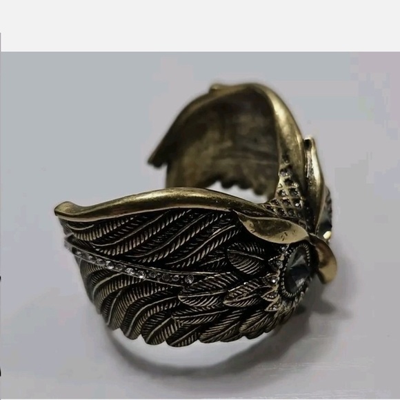 fossil brass owl face cuff bracelet chunky steampunk rhinestone eyes gothic - Picture 6 of 6